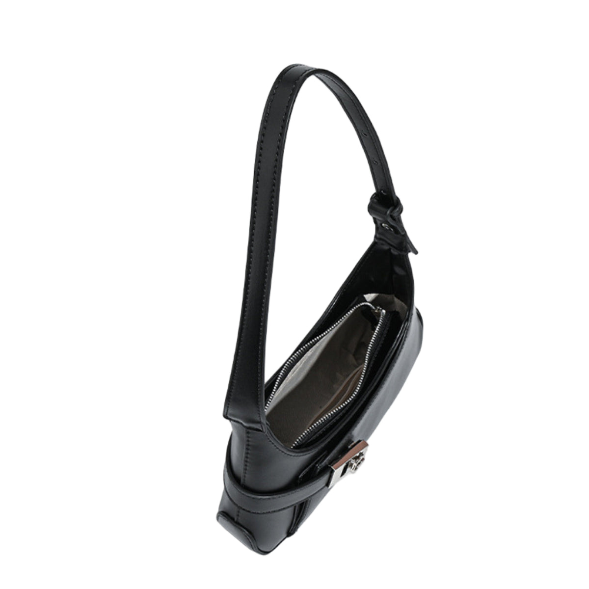 Bolso Negro de Hombro con Hebilla Metálica