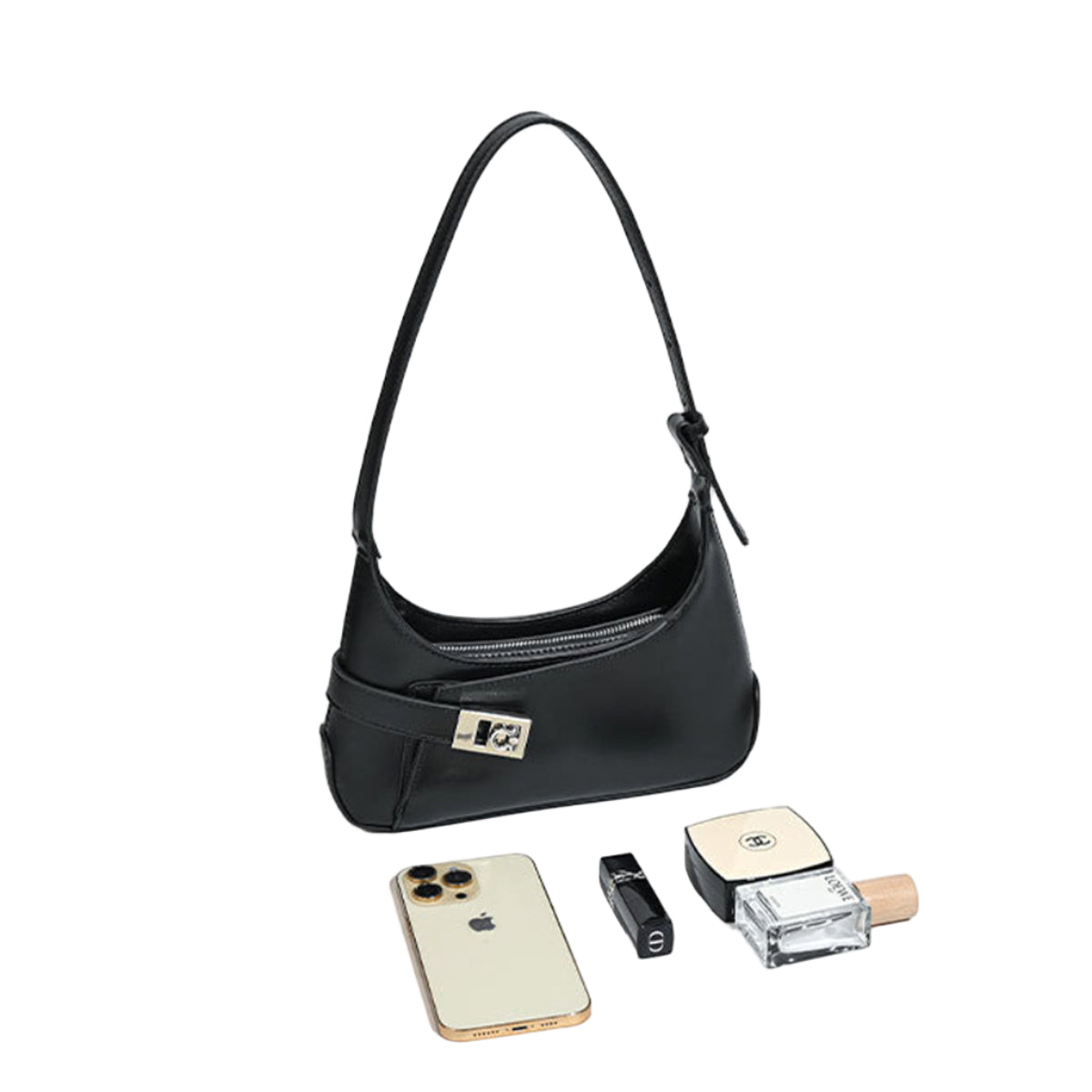 Bolso Negro de Hombro con Hebilla Metálica