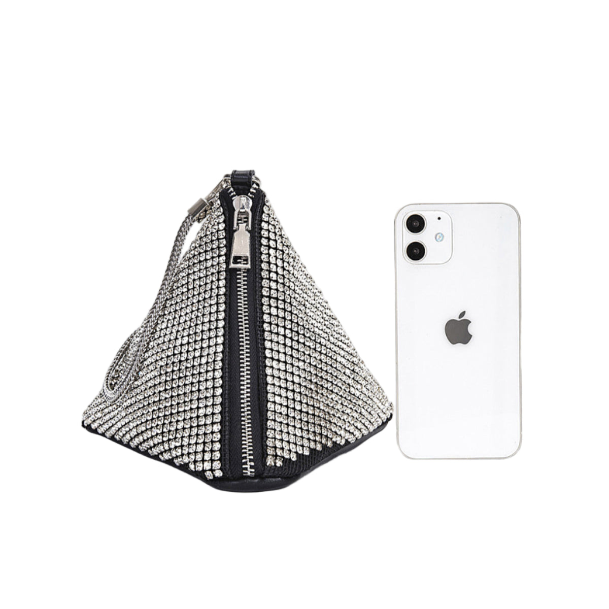 Bolso Pirámide con Cristales y Cadena Plateada