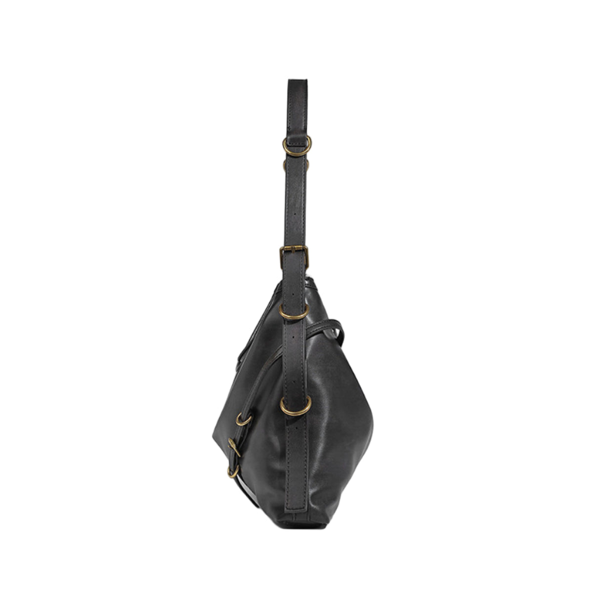 Bolso Hobo Negro con Hebillas Decorativas