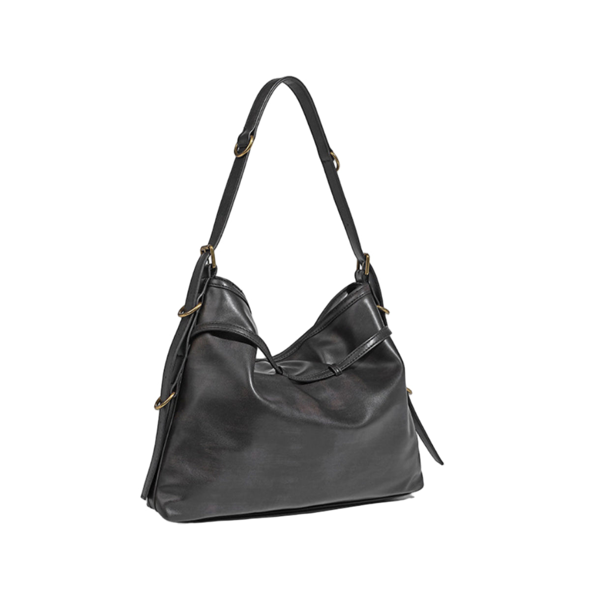 Bolso Hobo Negro con Hebillas Decorativas