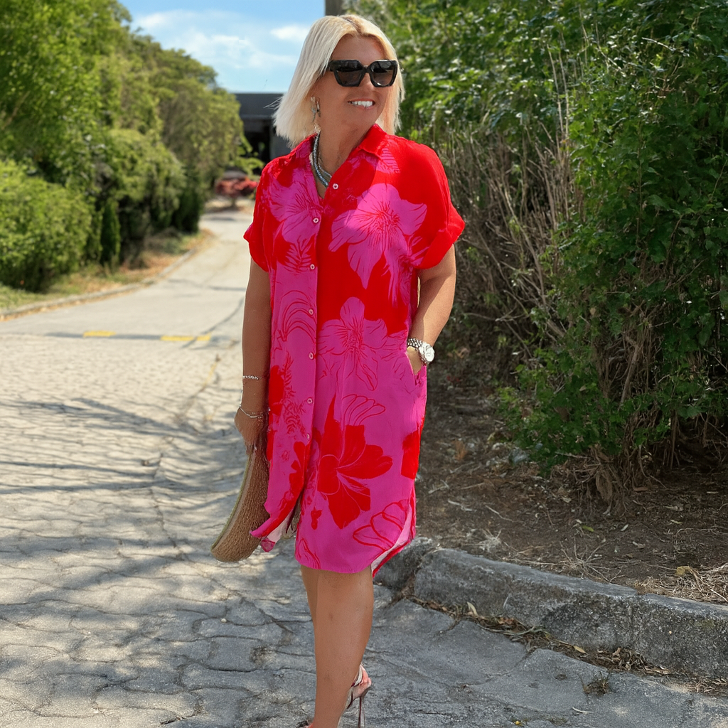 Vestido Camisero Floral Tropical