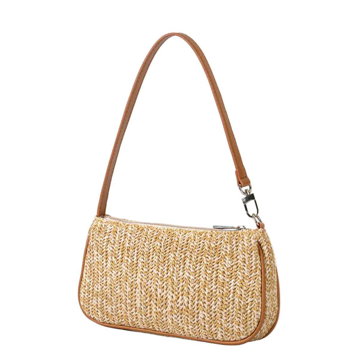 Bolso de Hombro de Ratán con Detalles en Cuero