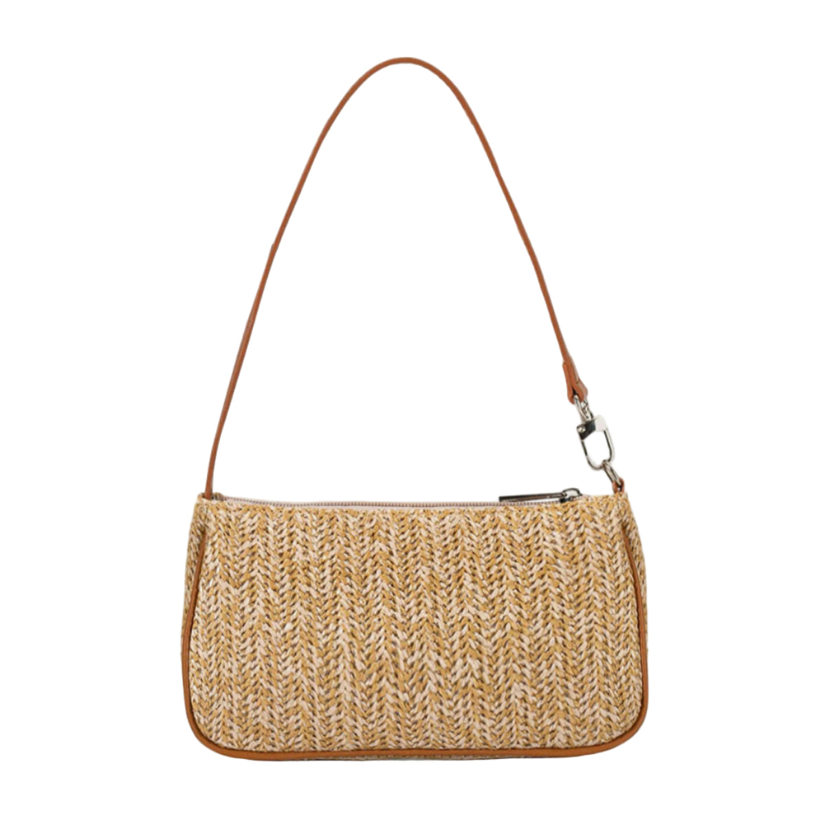 Bolso de Hombro de Ratán con Detalles en Cuero