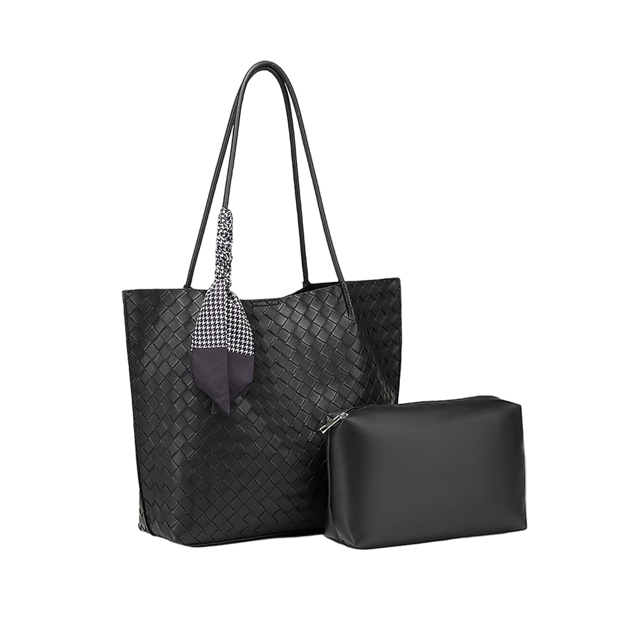 Bolso Shopper Negro Trenzado con Pañuelo