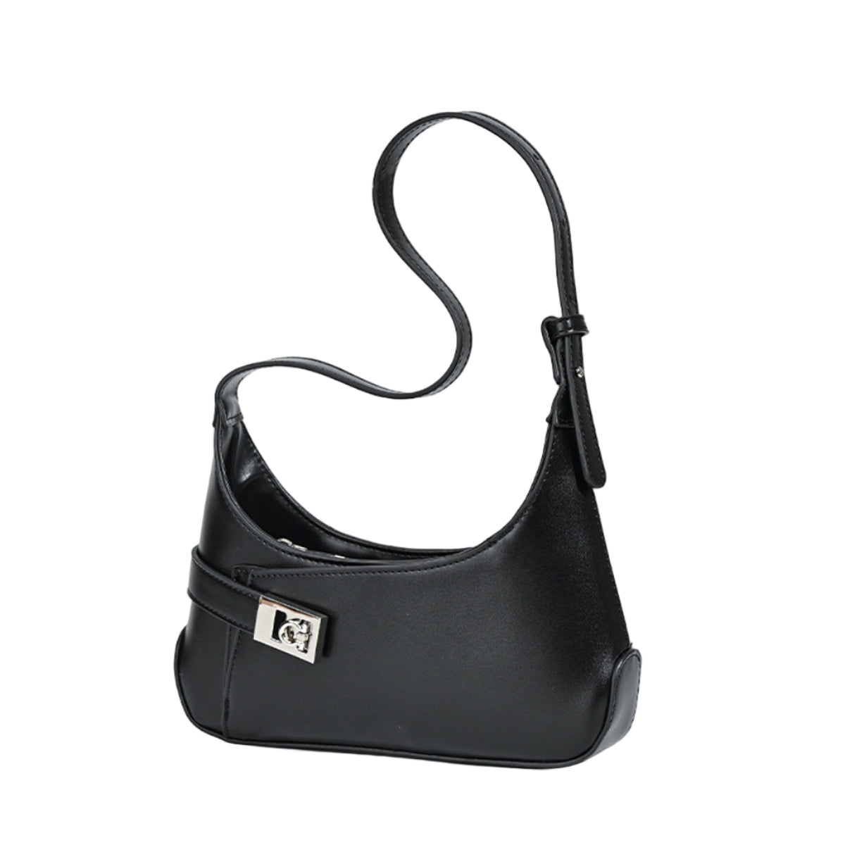 Bolso Negro de Hombro con Hebilla Metálica