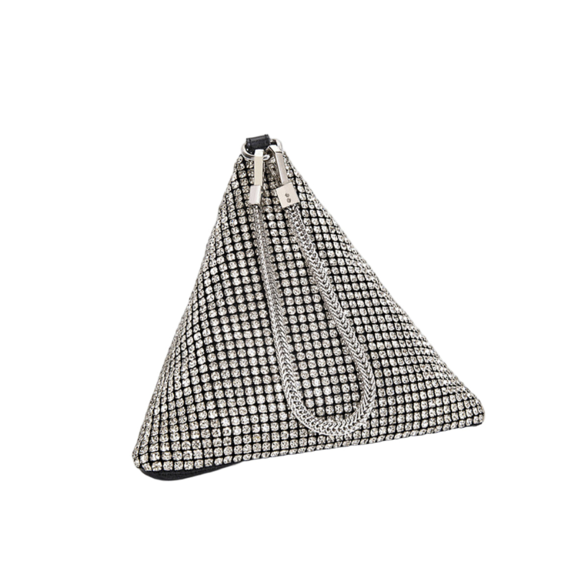 Bolso Pirámide con Cristales y Cadena Plateada