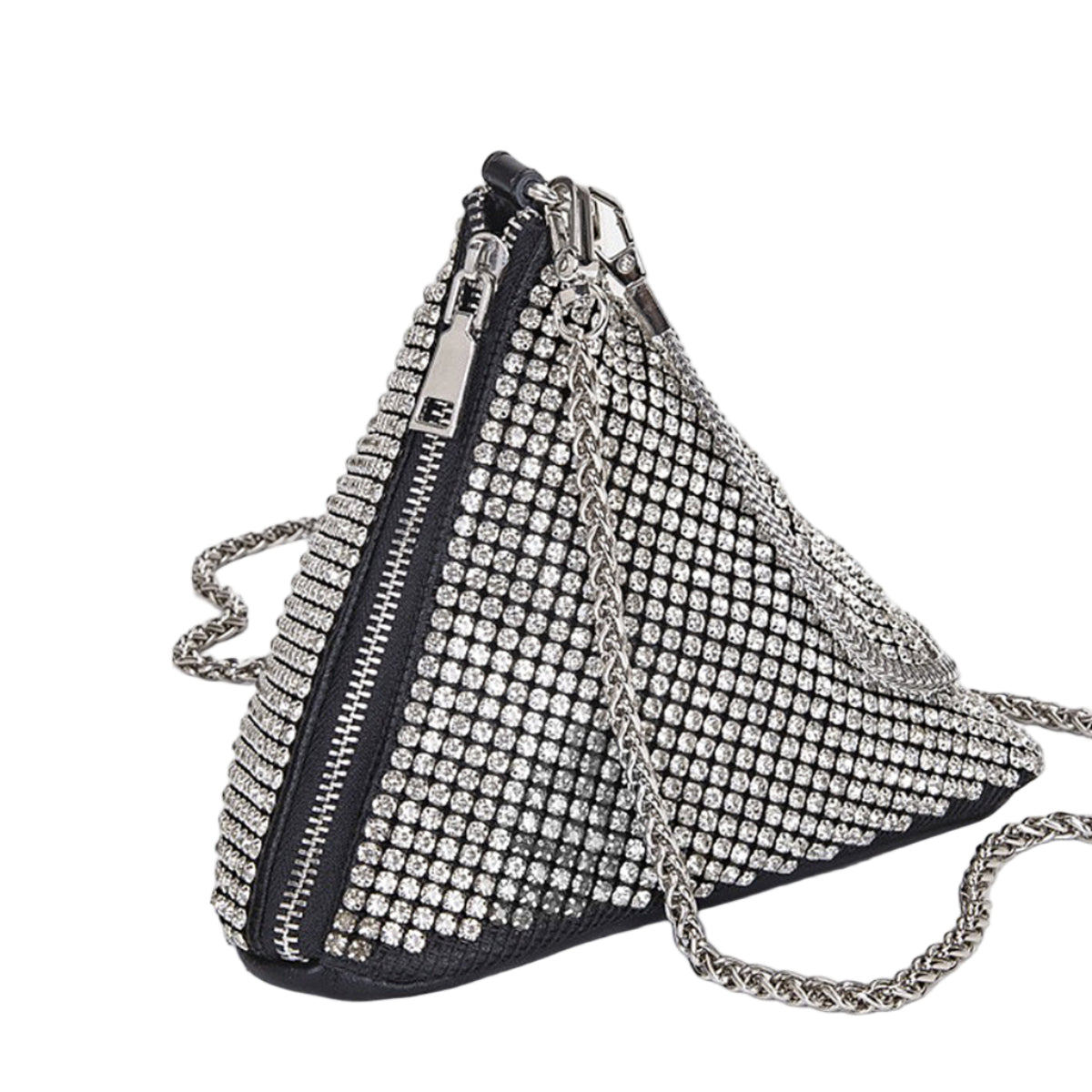 Bolso Pirámide con Cristales y Cadena Plateada