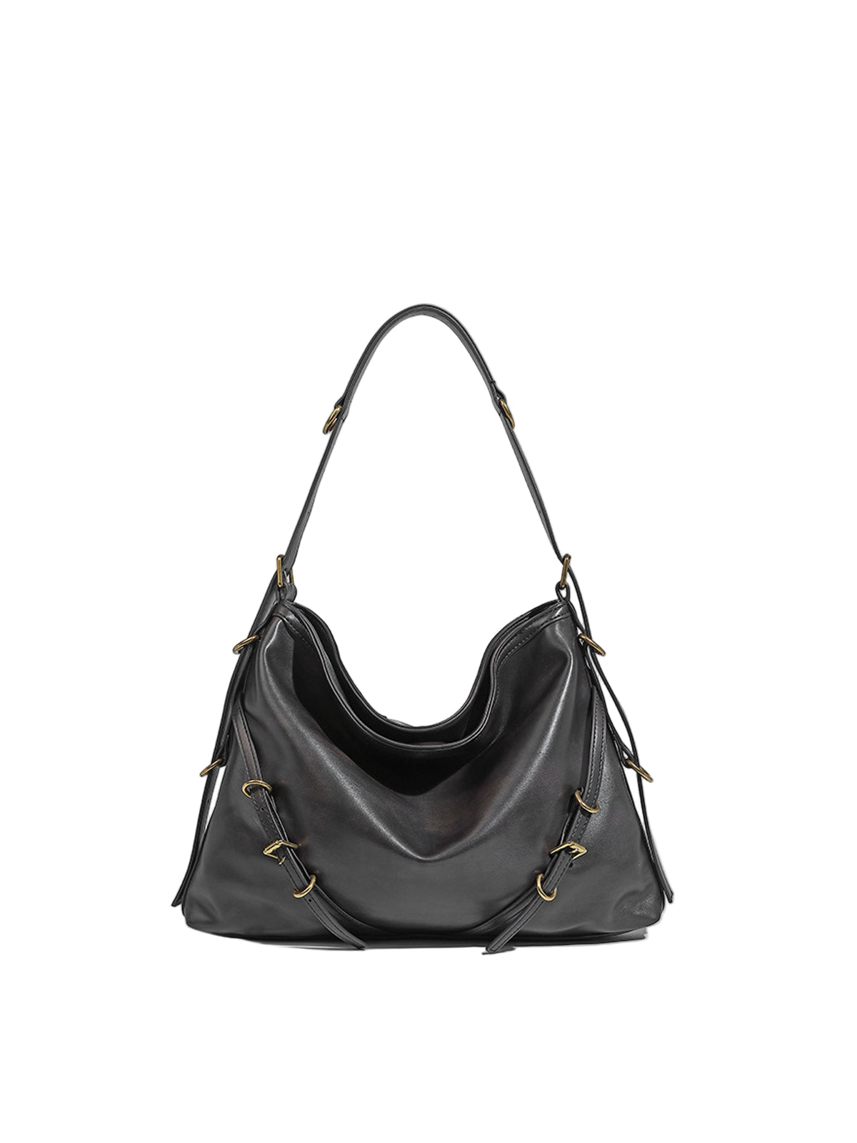 Bolso Hobo Negro con Hebillas Decorativas