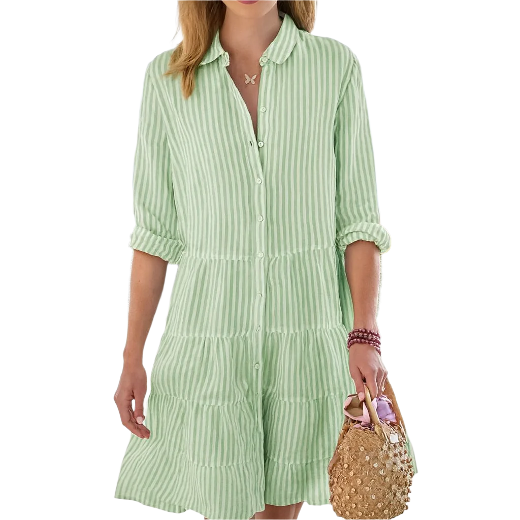 Vestido Camisero Rayas Coral