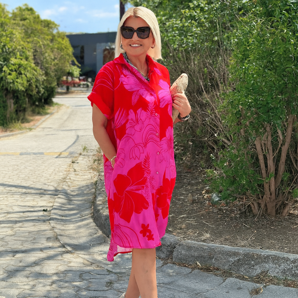 Vestido Camisero Floral Tropical