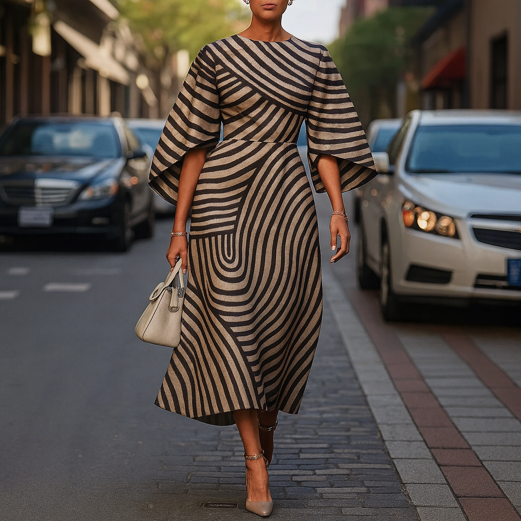 Vestido Midi Manga Capa Estampado