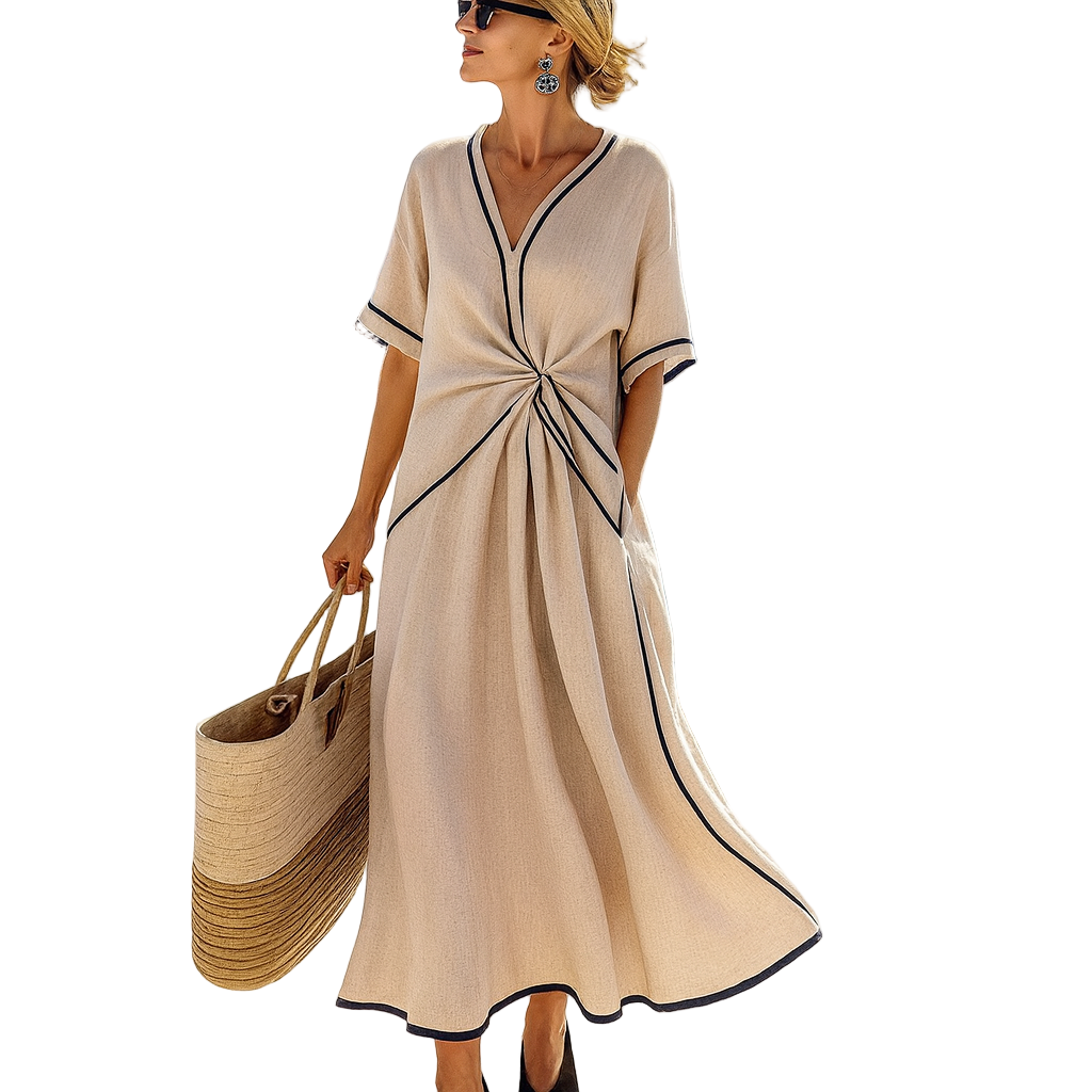 Vestido Midi Resort con Nudo Frontal