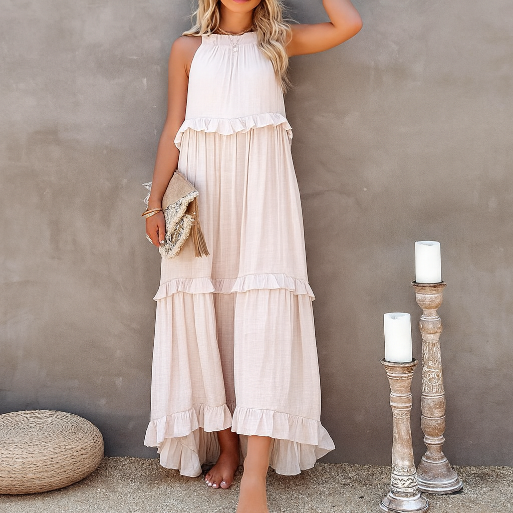 Vestido Largo Halter con Volantes
