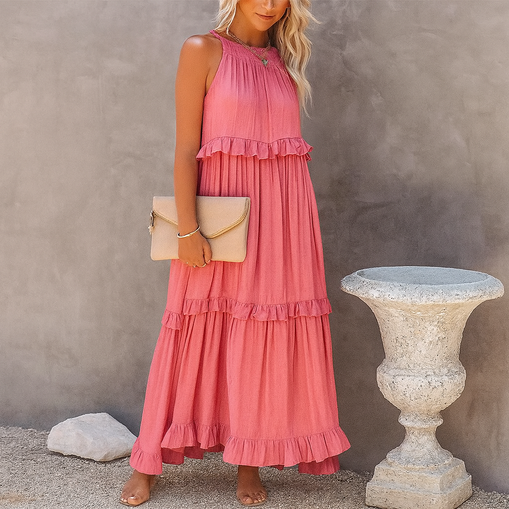 Vestido Largo Halter con Volantes
