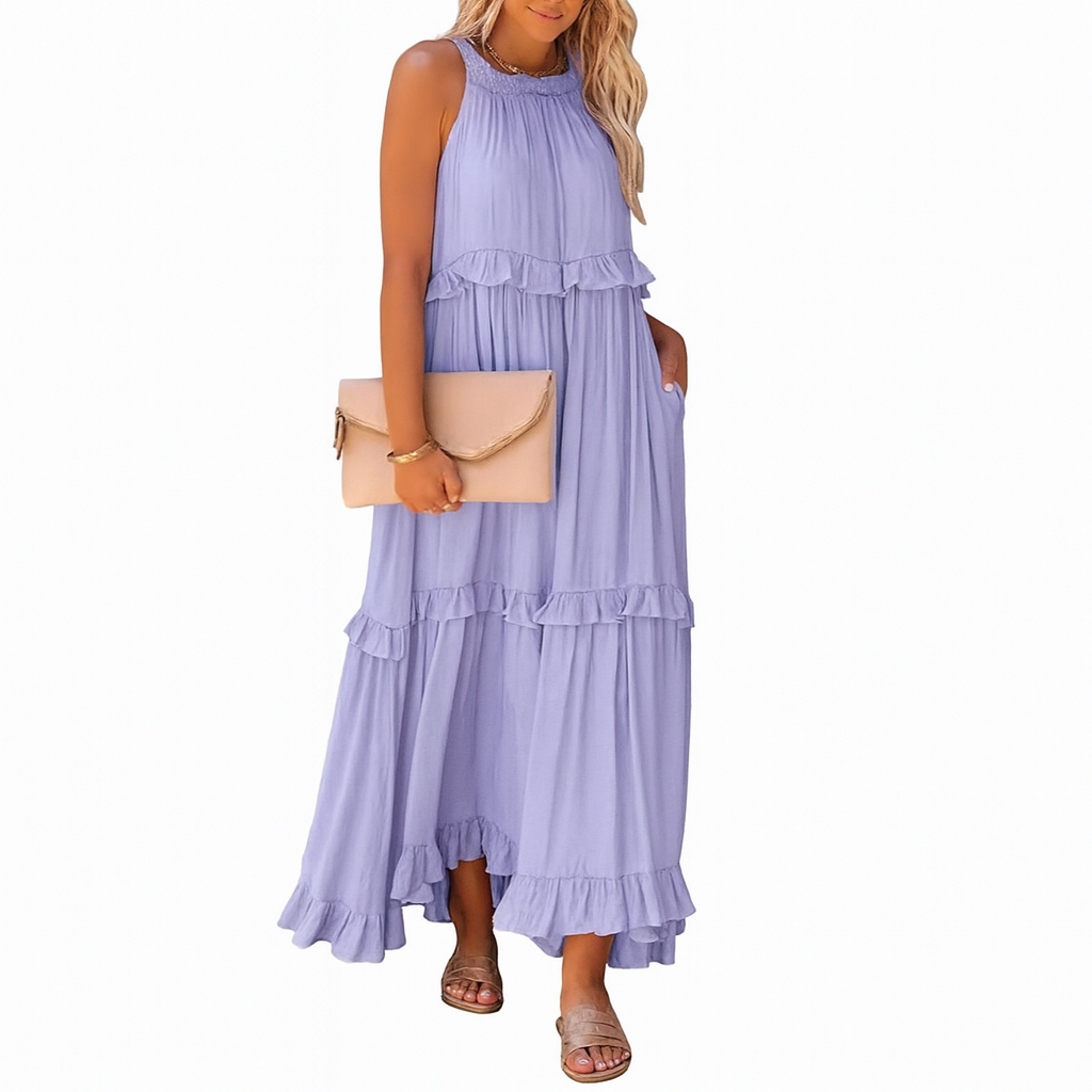Vestido Largo Halter con Volantes