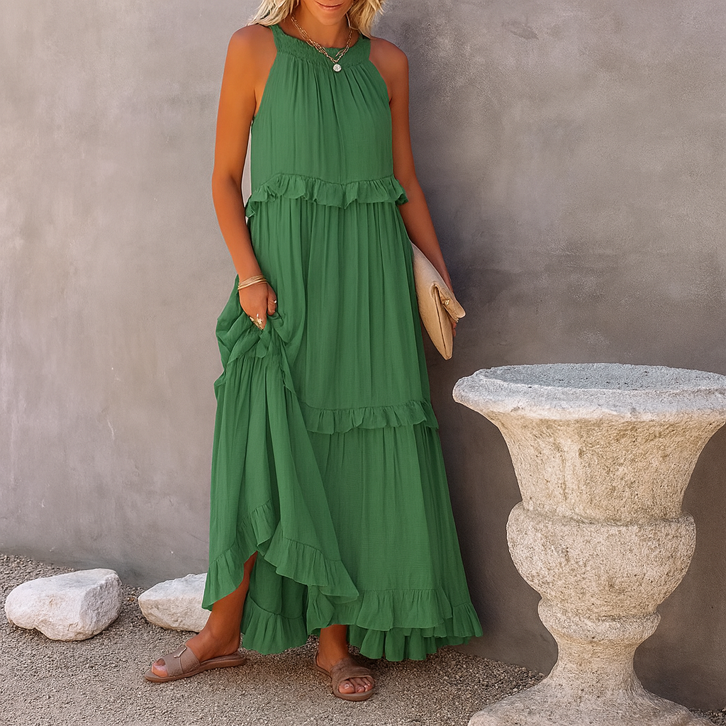 Vestido Largo Halter con Volantes
