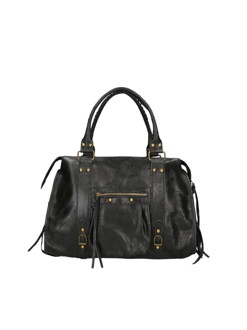 Bolso Bowling de Piel con Detalles Metálicos