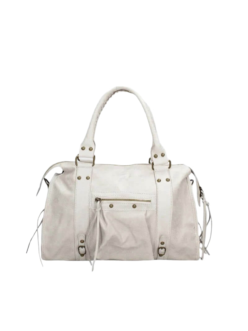 Bolso Bowling de Piel con Detalles Metálicos